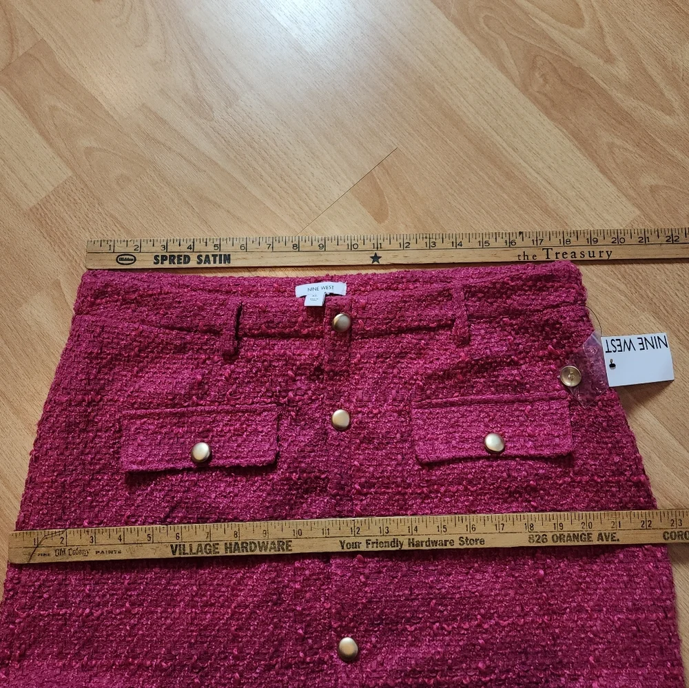 NWT Nine West Pink Tweed Mini Skirt Gold Buttons‎ Women's Size XL